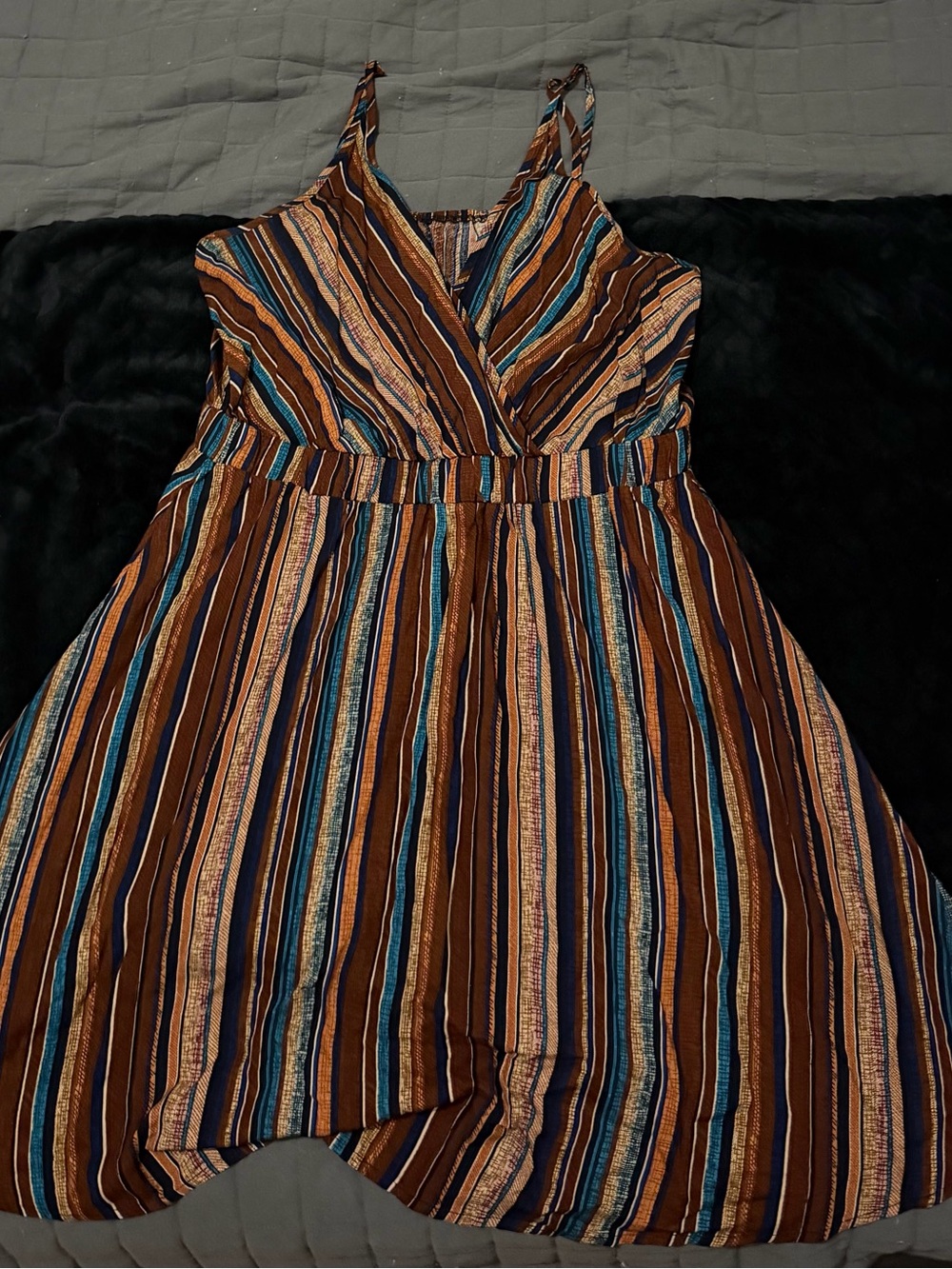 Boho Multicolor Striped V-Neck Flowy Midi Dress